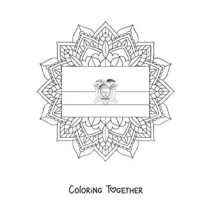 Coloring page of the flag of Ecuador with a mandala