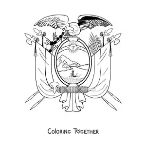 Coloring page of the coat of arms on the flag of Ecuador