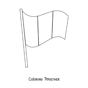 Coloring page of the flag of France waving on a pole
