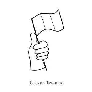 Coloring page of a hand holding the flag of France