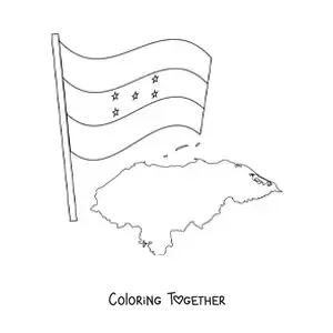 Coloring page of the flag of Honduras next to a map