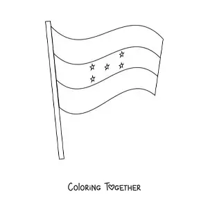 Coloring page of the flag of Honduras waving on a pole