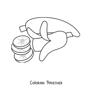 Coloring page of a whole banana next to a banana cut into pieces
