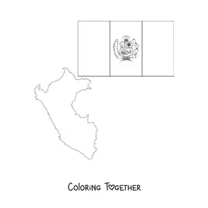 Coloring page of the flag of Peru with a map