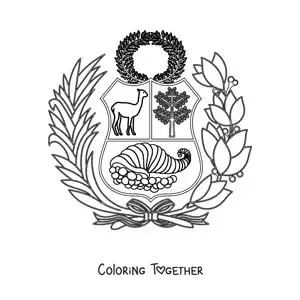 Coloring page of the coat of arms of the Peru flag