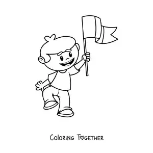 Coloring page of a boy with the flag of Italy