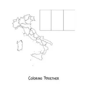 Coloring page of the flag of Italy with a map