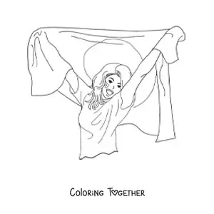 Coloring page of a girl with the flag of Japan