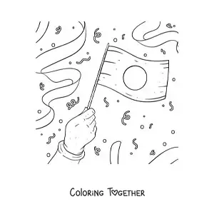 Coloring page of a hand holding the flag of Japan