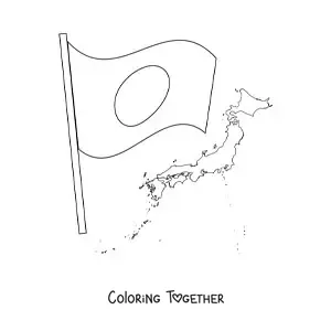 Coloring page of the flag of Japan with a map