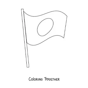 Coloring page of the flag of Japan waving on a pole