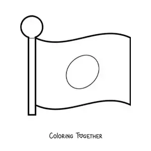 Coloring page of the flag of Japan waving