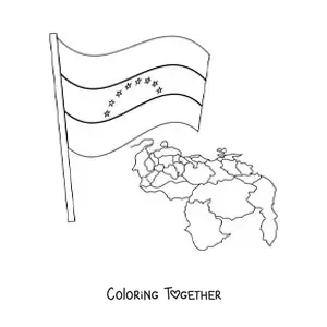 Coloring page of the flag of Venezuela with a map