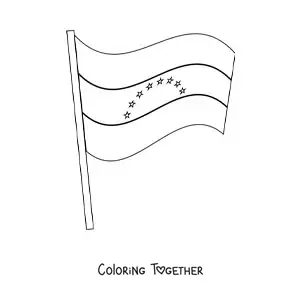 Coloring page of the flag of Venezuela waving on a pole