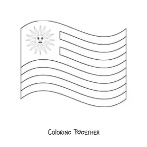 Coloring page of the flag of Uruguay waving