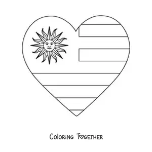 Coloring page of a heart with the flag of Uruguay