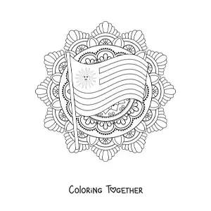 Coloring page of the flag of Uruguay with a mandala