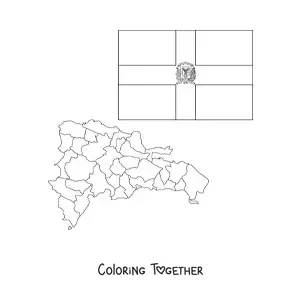 Coloring page of the flag of the Dominican Republic with a map