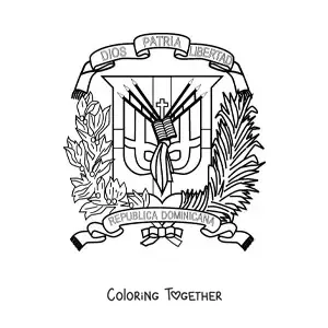 Coloring page of the coat of arms on the flag of the Dominican Republic