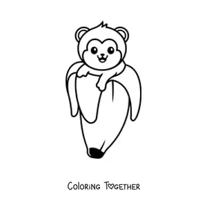 Coloring page of a kawaii monkey inside a banana