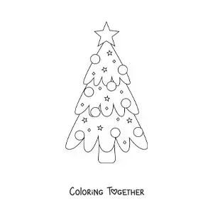 Coloring page of a simple decorated Christmas tree