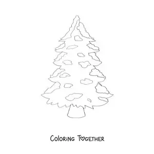 Coloring page of a snowy Christmas pine without decorations