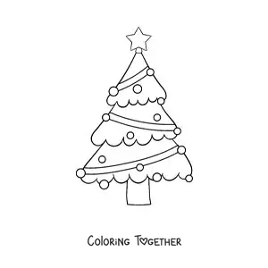 Coloring page of a big Christmas tree with a zigzag ornament