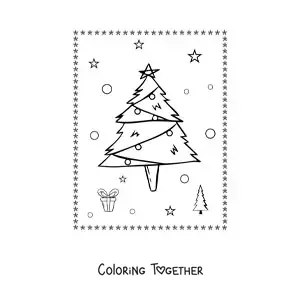 Coloring page of a little Christmas tree with a zigzag ornament