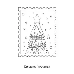 Coloring page of a little Christmas tree with stars