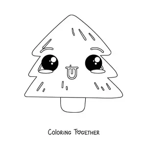 Coloring page of a kawaii little Christmas tree