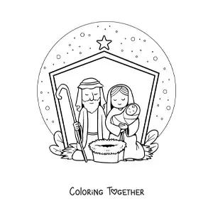 Coloring page of a Christmas nativity manger