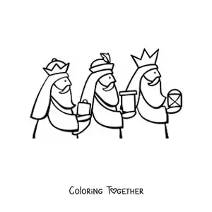 Coloring page of the Three Wise Men with gifts