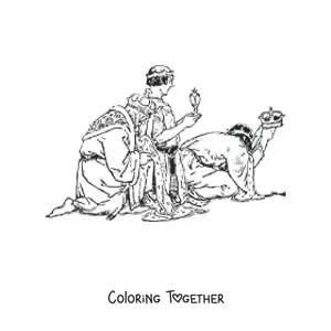 Coloring page of the realistic Three Wise Men with gifts