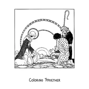 Coloring page of a realistic Christmas Bethlehem nativity scene