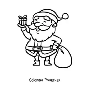 Coloring page of a kawaii Santa Claus with a gift