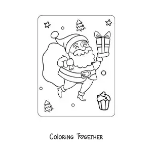 Coloring page of Santa Claus with gifts