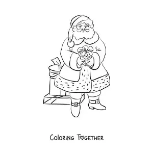 Coloring page of Santa Claus with gifts