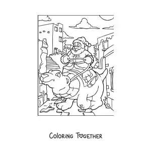 Coloring page of Santa Claus riding a polar bear