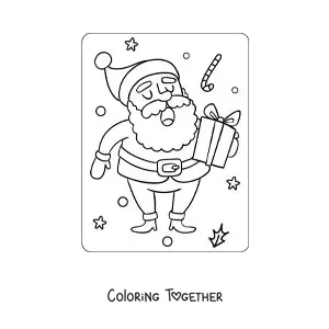 Coloring page of Santa Claus with a gift