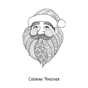 Coloring page of Santa Claus's face in zentangle style