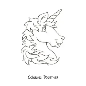 Coloring page of an animated unicorn's head