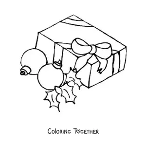 Coloring page of Christmas baubles with gifts