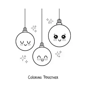 Coloring page of animated kawaii Christmas baubles