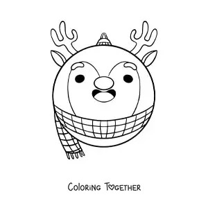 Coloring page of a kawaii reindeer-shaped Christmas bauble