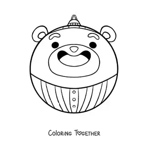 Coloring page of a kawaii bear-shaped Christmas bauble