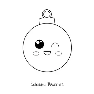 Coloring page of an animated kawaii Christmas ball