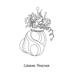 Coloring page of a sack of Christmas gifts with candy
