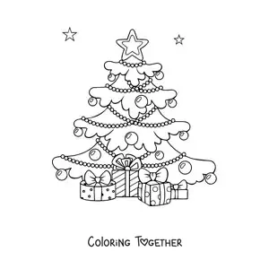 Coloring page of gifts under the Christmas tree