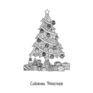 Coloring page of gifts under the tree in zentangle style