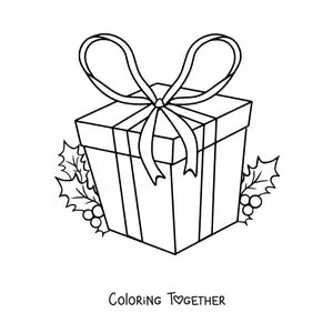 Coloring page of a large Christmas gift
